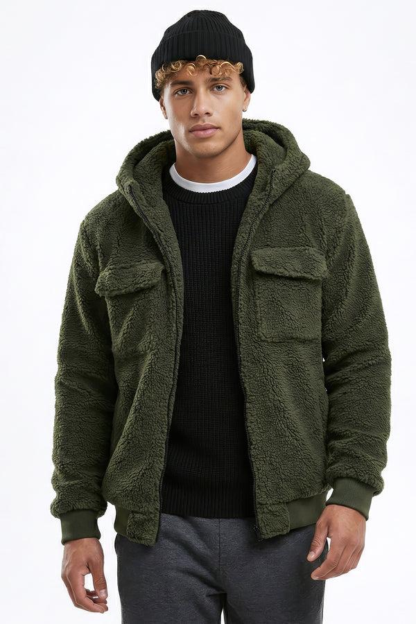soulstar Teddy Fleece Hooded Jacket Olive