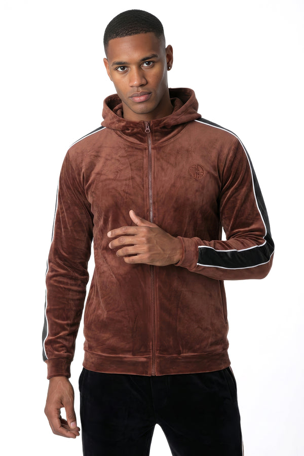 soulstar Velour Hoodie with Contrast Taping Rust