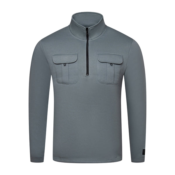 Soulstar Utility Half-Zip Sweatshirt With Chest Pockets DK Grey