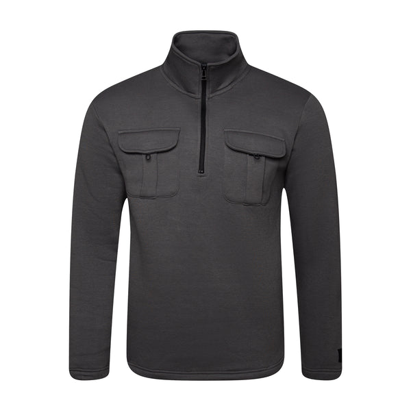Soulstar Utility Half-Zip Sweatshirt With Chest Pockets DK Grey