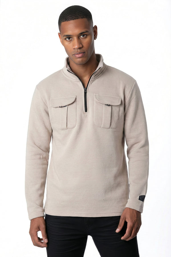 soulstar Utility Half-Zip Sweatshirt with Chest Pockets DK grey