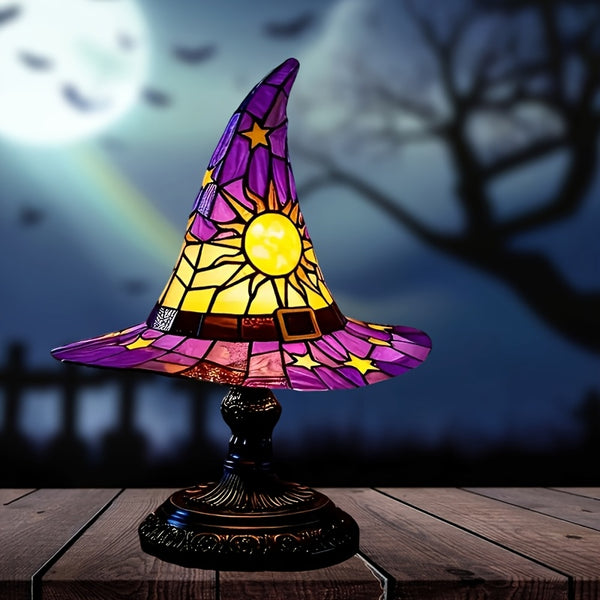 Sourpuss Clothing 1-Pack Gothic Witch Hat Lamp - Purple Yellow Pink Or - USB-Powered Tabletop Lighting With On/Off Switch No Batteries Needed - For Halloween Decor Witchcraft Parties Bedroom Haunted House - Wizard Hat Night Ligh