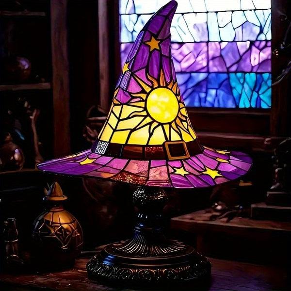Sourpuss Clothing 1-Pack Gothic Witch Hat Lamp - Purple Yellow Pink Or - USB-Powered Tabletop Lighting With On/Off Switch No Batteries Needed - For Halloween Decor Witchcraft Parties Bedroom Haunted House - Wizard Hat Night Ligh