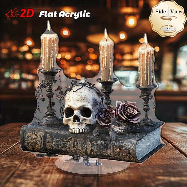 Sourpuss Clothing 2D Flat 1pc Gothic Skull & Roses Rotating Acrylic Desktop Decor With Candles - 2D Flat Spooky Halloween Decoration For Home Office Creative Spaces Relaxation Areas - No Electricity Needed Halloween Home Decor M