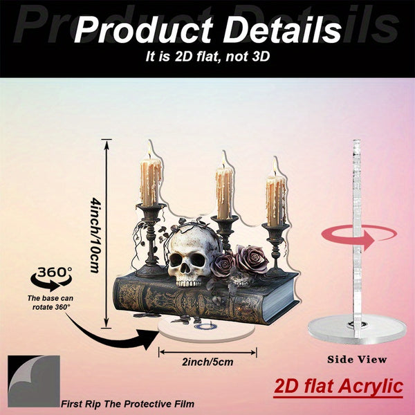 Sourpuss Clothing 2D Flat 1pc Gothic Skull & Roses Rotating Acrylic Desktop Decor With Candles - 2D Flat Spooky Halloween Decoration For Home Office Creative Spaces Relaxation Areas - No Electricity Needed Halloween Home Decor M