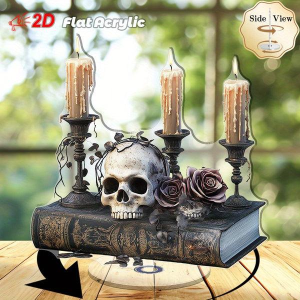 sourpuss clothing 2D Flat 1pc Gothic Skull & Roses Rotating Acrylic Desktop Decor with Candles - 2D Flat Spooky Halloween Decoration for Home Office Creative Spaces Relaxation Areas - No Electricity Needed Halloween Home Decor M