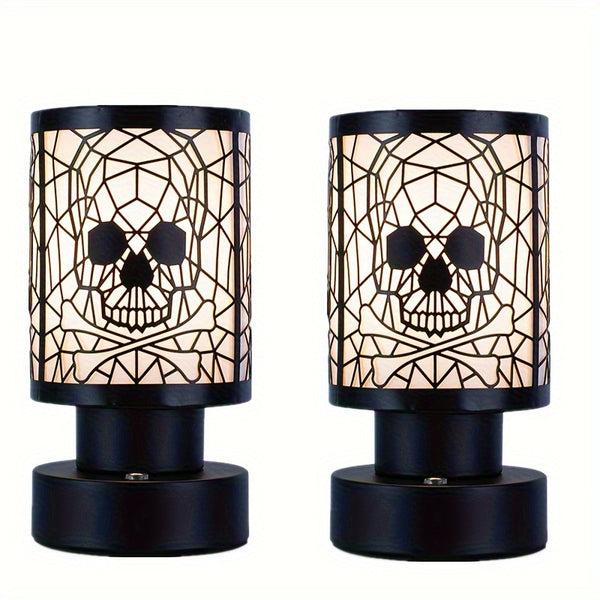 sourpuss clothing 2pcs Gothic Rechargeable Skull Desk Lamp - Cordless Desk Lamp Gothic Home Decoration 3-channel Dimmable Touch Desk Lamp Room Decoration Skull Lamp Halloween Decoration Skull Lamp