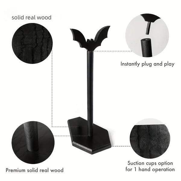 Sourpuss Clothing Bat Paper Towel Holder - Halloween Decor With Non-Slip Base Durable Wooden Countertop Stand For Kitchen & Bathroom - Gothic Home Decor Witchy Gifts For Women Unique Goth Accessories