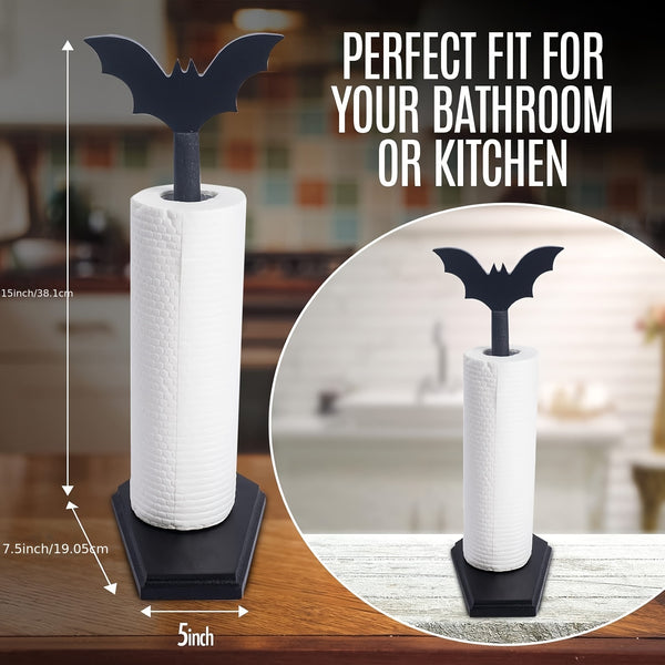 Sourpuss Clothing Bat Paper Towel Holder - Halloween Decor With Non-Slip Base Durable Wooden Countertop Stand For Kitchen & Bathroom - Gothic Home Decor Witchy Gifts For Women Unique Goth Accessories