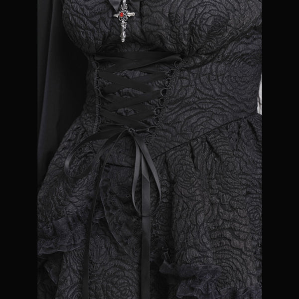 Sourpuss Clothing Black Lace-Up Flared Gothic Dress