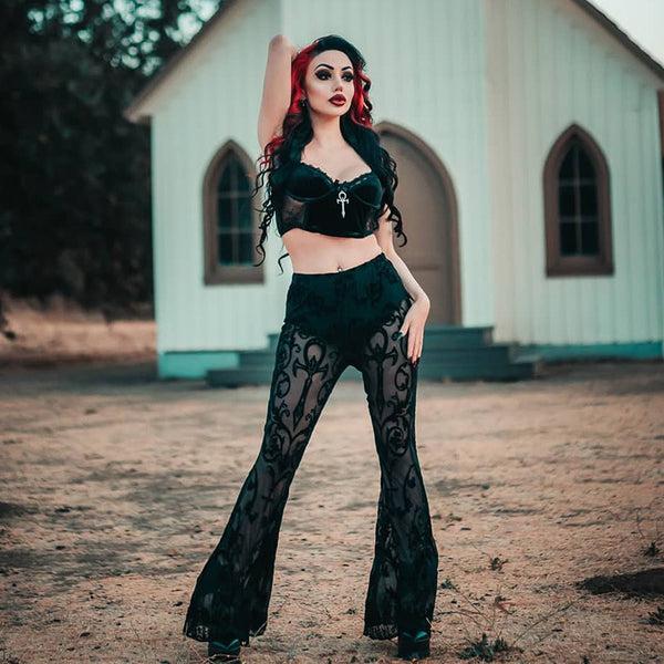 Sourpuss Clothing Bohemian Lace Flare Pants For Alternative Fashion