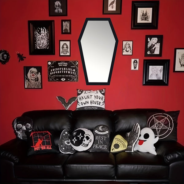 Sourpuss Clothing Coffin Mirror Halloween Decor Wall Mirror Gothic Decorations For Bedroom Living Room Or Bathroom - Hooks Included - Large And Sturdy - Wooden Wall Mirror - Black - 20x12 Inches