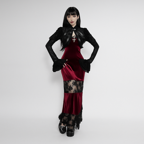 sourpuss clothing Crimson Lace Siren Dress – Dark Floral Gothic Bodycon Gown