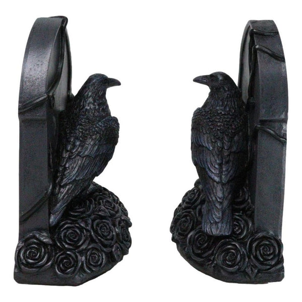 Sourpuss Clothing Dark Prophecy Raven Crow Figurine Perching On Black Roses And Tombstone Gothic Decorative Bookends For Home Office Or Library Unique Collectible For Gothic And Fantasy Enthusiasts Perfect Gift For Independence