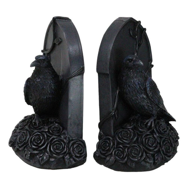Sourpuss Clothing Dark Prophecy Raven Crow Figurine Perching On Black Roses And Tombstone Gothic Decorative Bookends For Home Office Or Library Unique Collectible For Gothic And Fantasy Enthusiasts Perfect Gift For Independence