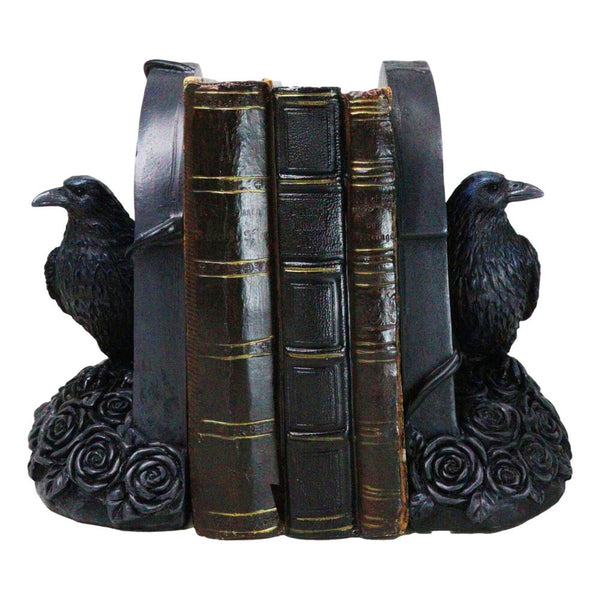 sourpuss clothing Dark Prophecy Raven Crow Figurine Perching on Black Roses and Tombstone Gothic Decorative Bookends for Home Office or Library Unique Collectible for Gothic and Fantasy Enthusiasts Perfect Gift for Independence