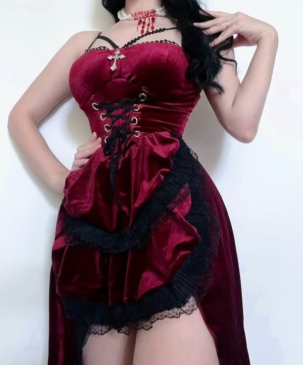 sourpuss Clothing Dark Siren High-Low Dress With Lace-Up Bodice