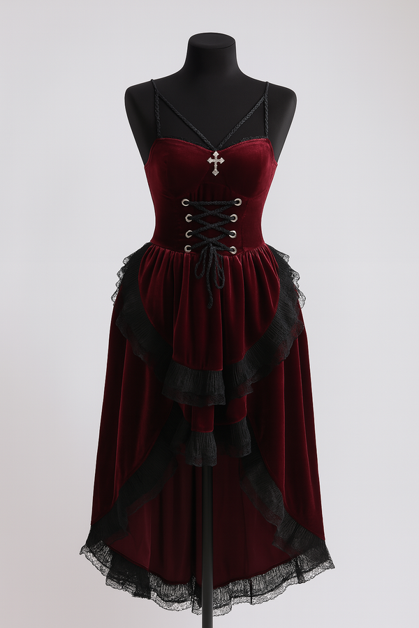 sourpuss Clothing Dark Siren High-Low Dress With Lace-Up Bodice