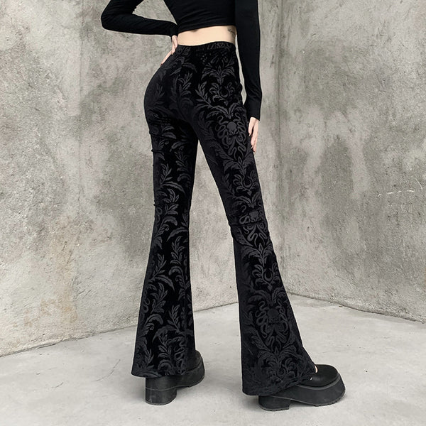 Sourpuss Clothing Dark Velvet Flare Pants For Alternative Fashion