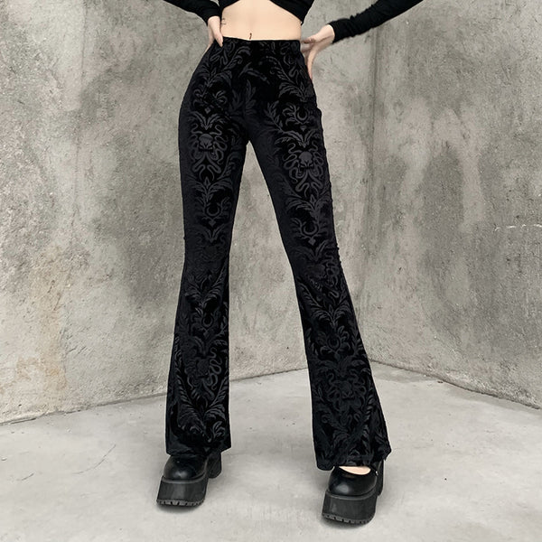 Sourpuss Clothing Dark Velvet Flare Pants For Alternative Fashion