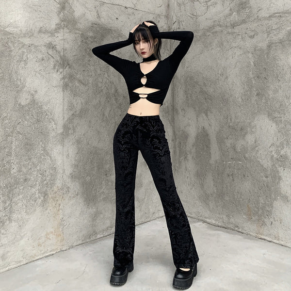 sourpuss clothing Dark Velvet Flare Pants for Alternative Fashion