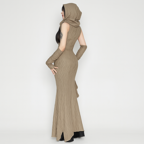 Sourpuss Clothing Dune Textured Hooded Dress In Occult Luxe Style