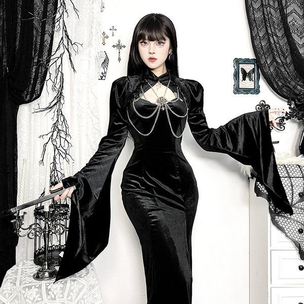Sourpuss Clothing Elegant Velvet Bell Sleeve Gothic Top
