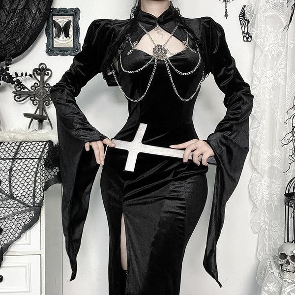 Sourpuss Clothing Elegant Velvet Bell Sleeve Gothic Top