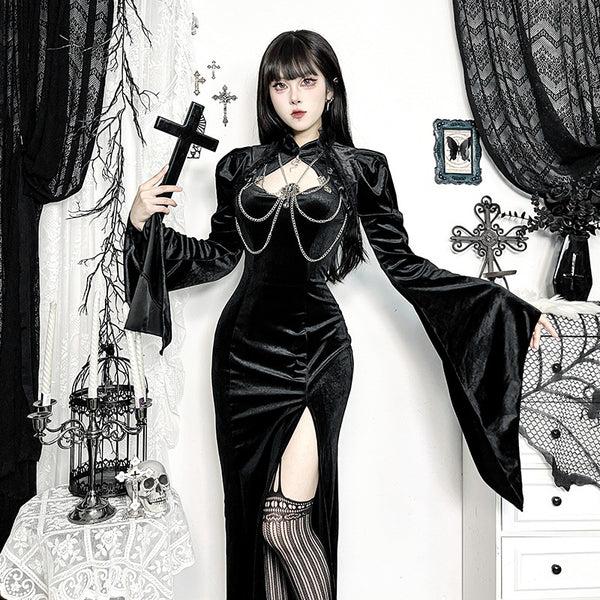 sourpuss clothing Elegant Velvet Bell Sleeve Gothic Top