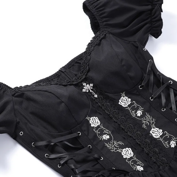 Sourpuss Clothing Enchanting Gothic Dress With Intricate Lace And Corset Detail