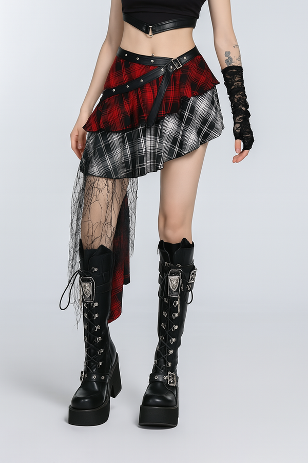 Sourpuss Clothing Gothic Asymmetrical Plaid Bodycon Skirt