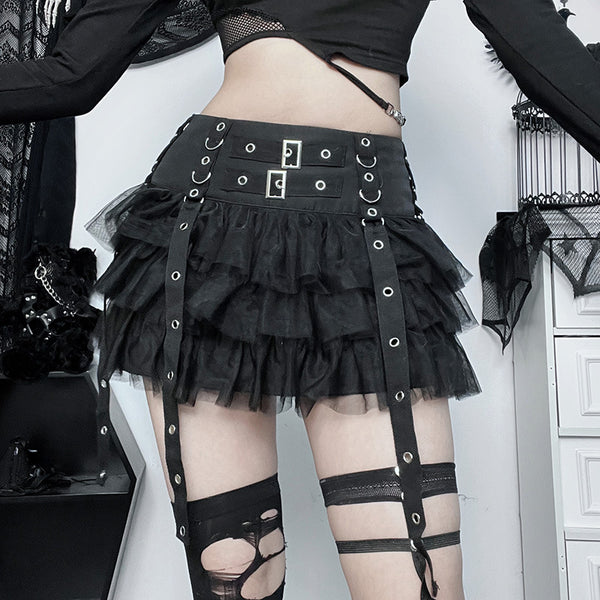 Sourpuss Clothing Gothic Cake Skirt With Ruffle Design And Metal Accents
