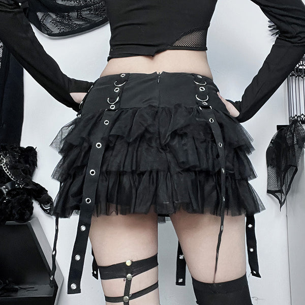 Sourpuss Clothing Gothic Cake Skirt With Ruffle Design And Metal Accents