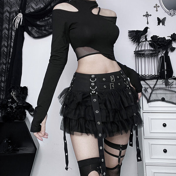 sourpuss clothing Gothic Cake Skirt with Ruffle Design and Metal Accents
