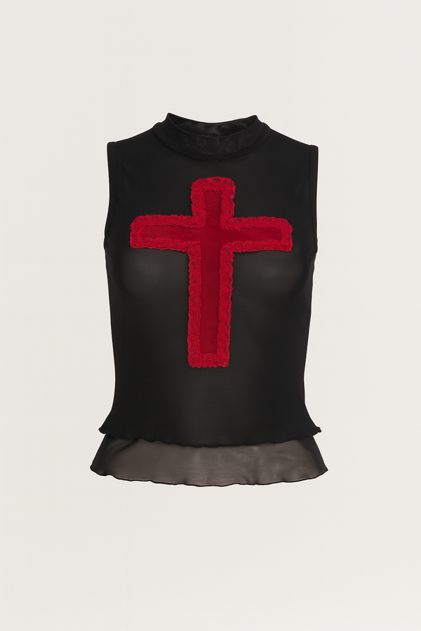 Sourpuss Clothing Gothic Cross Lace Tank Top For Alternative Fashion