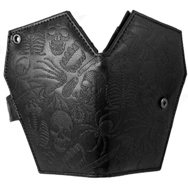 Sourpuss Clothing Gothic Embossed Skull Coffin Wallet For Women - Edgy TPU Leather Zipper Closure Wallet With Multiple Card Slots Bats & Roses Design Durable Gothic Fashion Accessory Goth Purse Alternative Style Dark Aesthetic S
