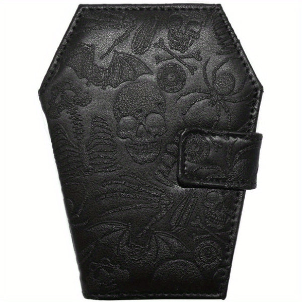 Sourpuss Clothing Gothic Embossed Skull Coffin Wallet For Women - Edgy TPU Leather Zipper Closure Wallet With Multiple Card Slots Bats & Roses Design Durable Gothic Fashion Accessory Goth Purse Alternative Style Dark Aesthetic S