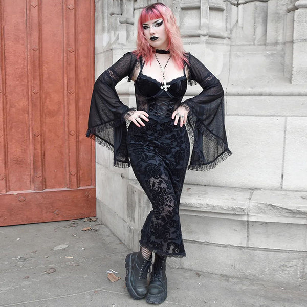 Sourpuss Clothing Gothic Lace Bell Sleeve Overlay Top