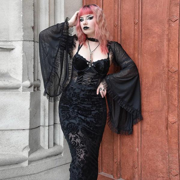 sourpuss clothing Gothic Lace Bell Sleeve Overlay Top