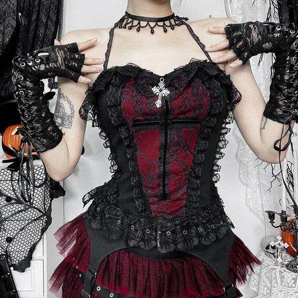 Sourpuss Clothing Gothic Lace Chain Halter Top For Alternative Fashion