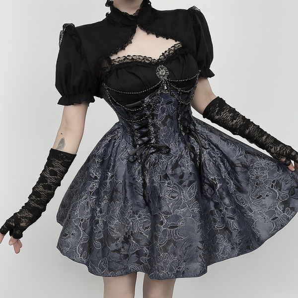 Sourpuss Clothing Gothic Lace Dress With Floral Jacquard And Lace Overlay