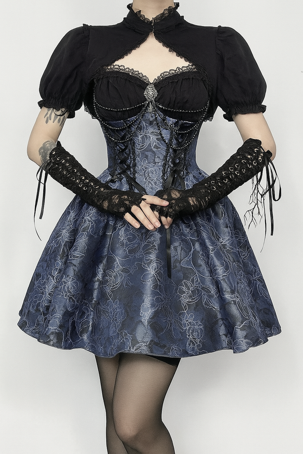 Sourpuss Clothing Gothic Lace Dress With Floral Jacquard And Lace Overlay
