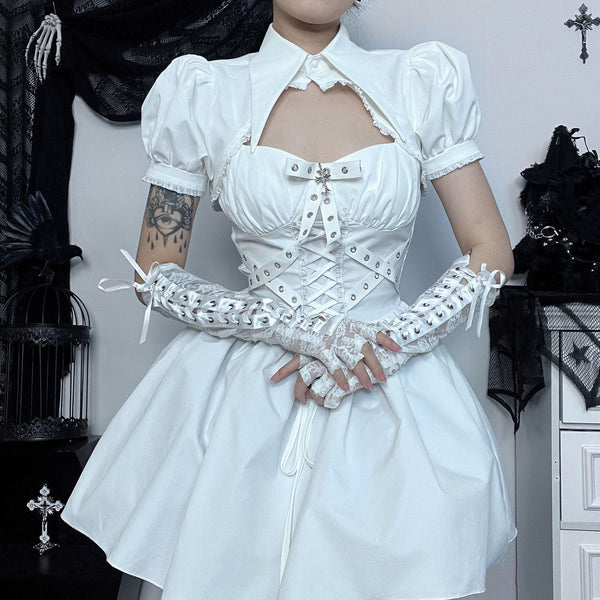 Sourpuss Clothing Gothic Puff Sleeve Polo Top And Dress Set