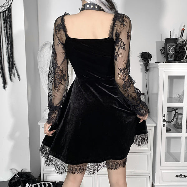 Sourpuss Clothing Gothic Ruffled Lace Mini Dress In Black Red And Burgundy