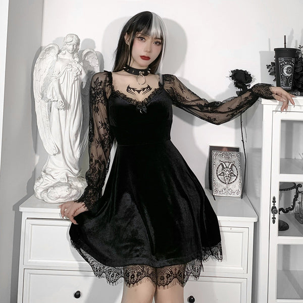 Sourpuss Clothing Gothic Ruffled Lace Mini Dress In Black Red And Burgundy