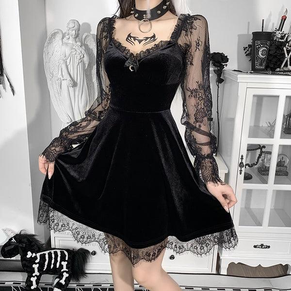 Sourpuss Clothing Gothic Ruffled Lace Mini Dress In Black Red And Burgundy
