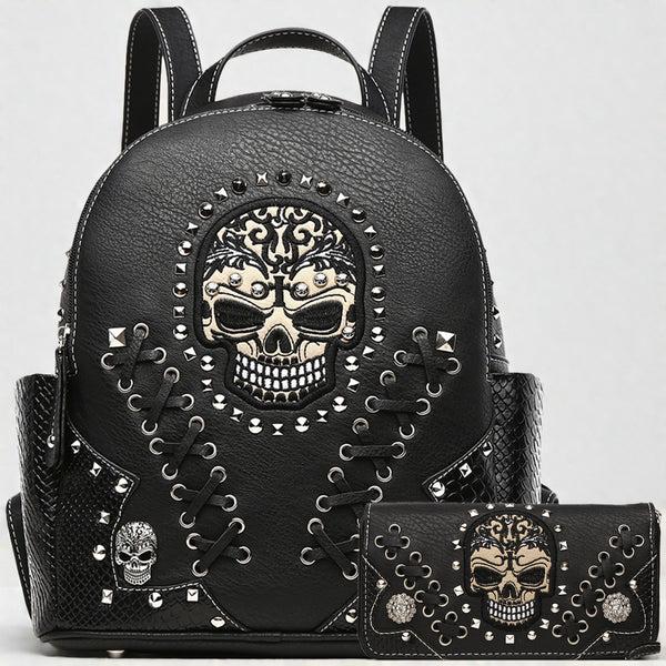 sourpuss clothing Gothic Skull Women Backpack with Matching Wallet Set