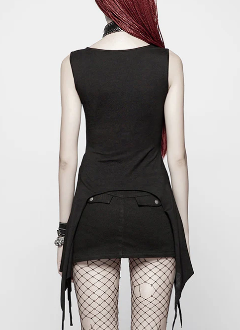 Sourpuss Clothing Gothic Streetwear Grommet Vest With Asymmetrical Hem
