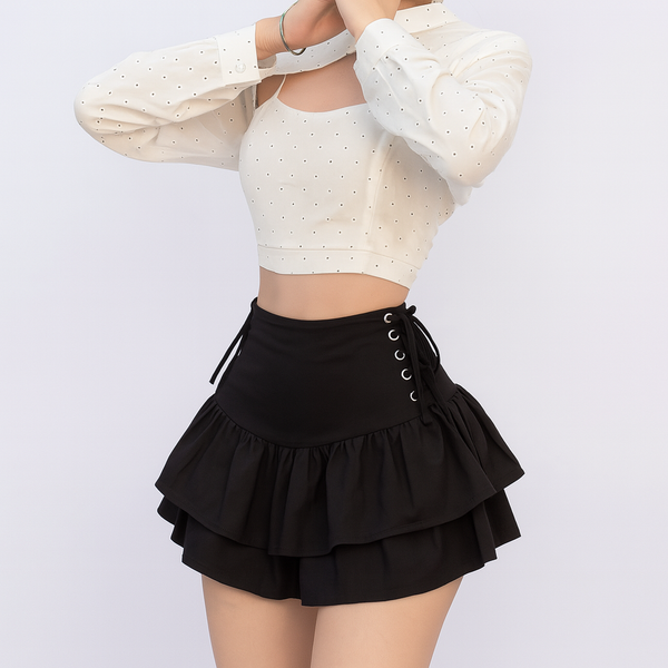 Sourpuss Clothing Gothic Summer Mini Skirt With Side Tie And Ruffled Layers