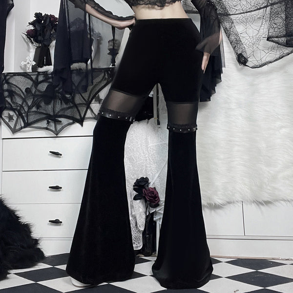 Sourpuss Clothing High Waisted Fishnet Flare Pants For Dark Romantic Fashion